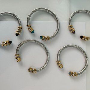 CABLE BANGLE  Stainless Steel bracelets with coloured stone and cubic zirconia